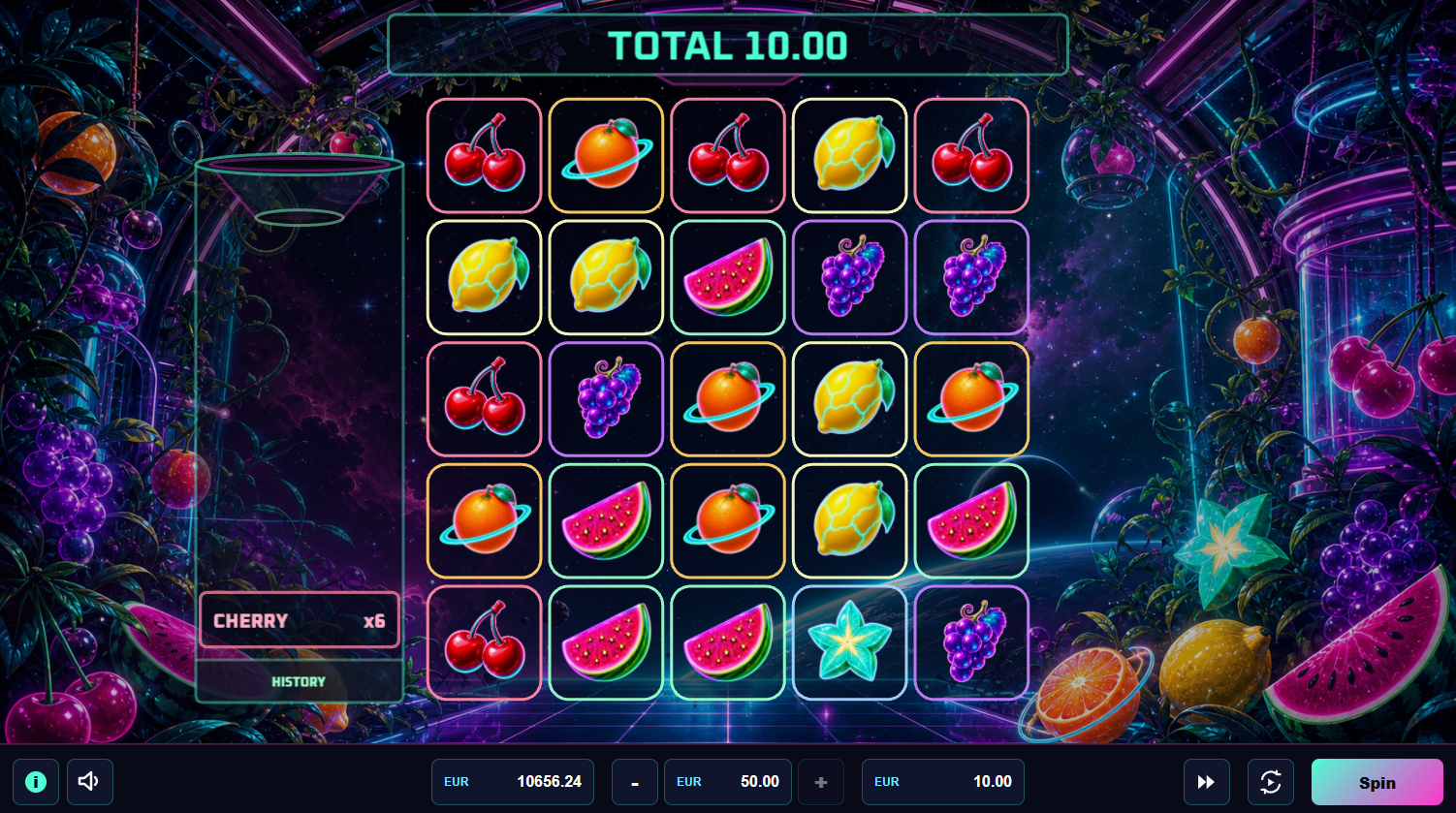 Neon Fruits cascading fruit symbol grid